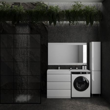 Тумба с раковиной Style Line Даллас 140 L Люкс напольная белая под стиральную машину 3 ящика