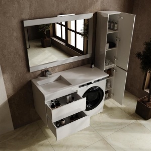 Тумба с раковиной Style Line Даллас Леон 120 L подвесная белый глянец под стиральную машину