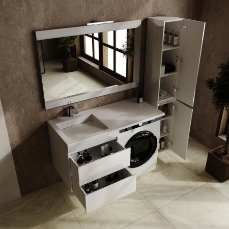 Тумба с раковиной Style Line Даллас Леон 120 L подвесная белый глянец под стиральную машину