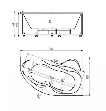 Акриловая ванна Aquatek Вега 170х105 L полный комплект 