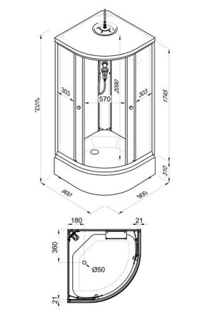 Душевая кабина Triton Грэй-Блэк В 90x90 средний поддон тонированное стекло 