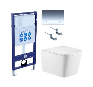 Инсталляция Aquateck Standart 50 + Унитаз подвесной Тритон VO-3032 + Кнопка смыва хром