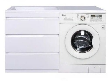 Тумба с раковиной Style Line Даллас 140 L Люкс напольная белая под стиральную машину 3 ящика