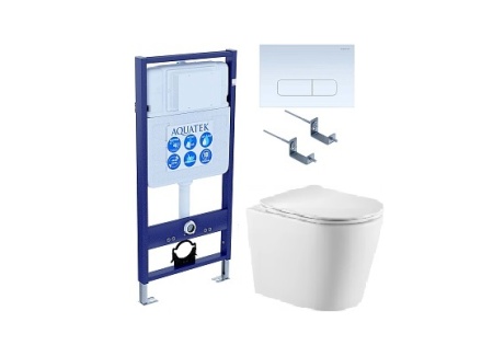Инсталляция Aquateck Standart 50 + Унитаз подвесной Тритон VO-0832 + Кнопка смыва белая