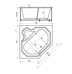 Акриловая ванна Aquatek Лира 148х148 полный комплект