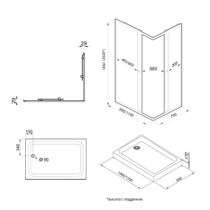 Душевое ограждение Triton Вента-Блэк 120*80*202 L/R с поддоном