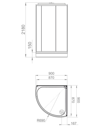 Душевая кабина Domani-Spa Simple 99 V1.2  низкий поддон  90х90 см задняя стекла светлая ,передняя матовая 