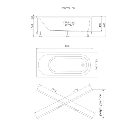 Акриловая ванна Тритон Tokyo 1700х700х590