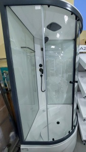 Душевая кабина DOMANI-Spa Delight Slim 99 high, высокий поддон, белые стенки, графит профиль, размер 90*90*218см, без упаковки для поддона сатин матированное