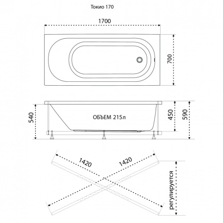 Ванна Тритон Токио 170 *70 полный комплект 